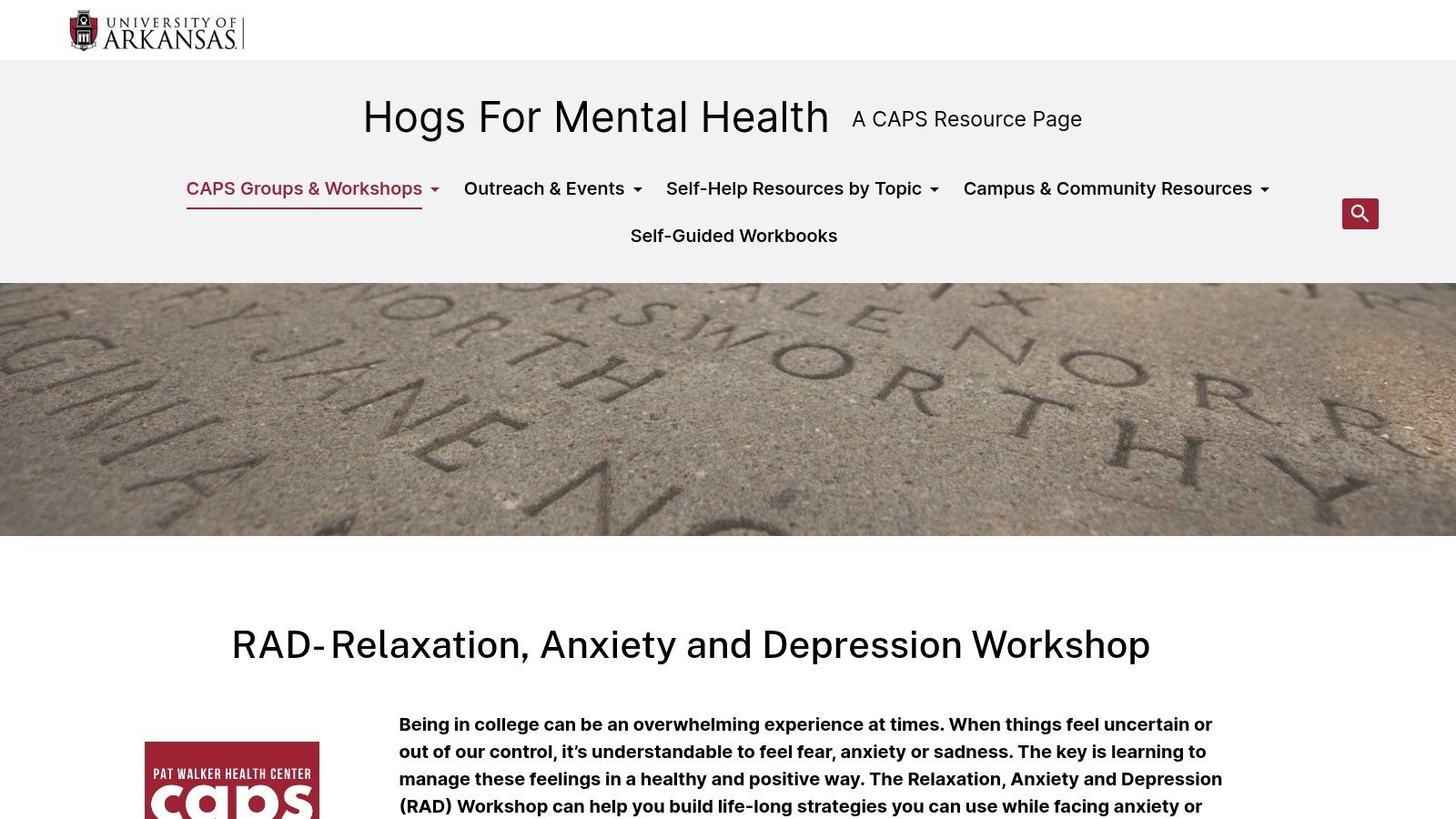 University of Arkansas anxiety and depression student workbook