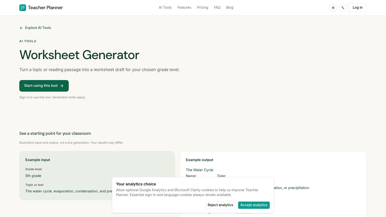 Worksheet Generator by Teacher Planner