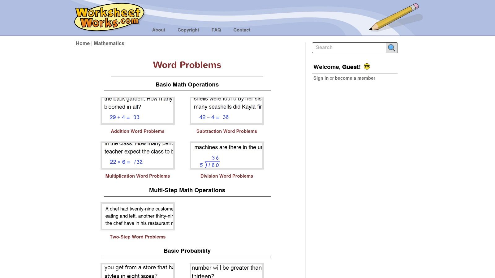WorksheetWorks.com – Word Problems Generators