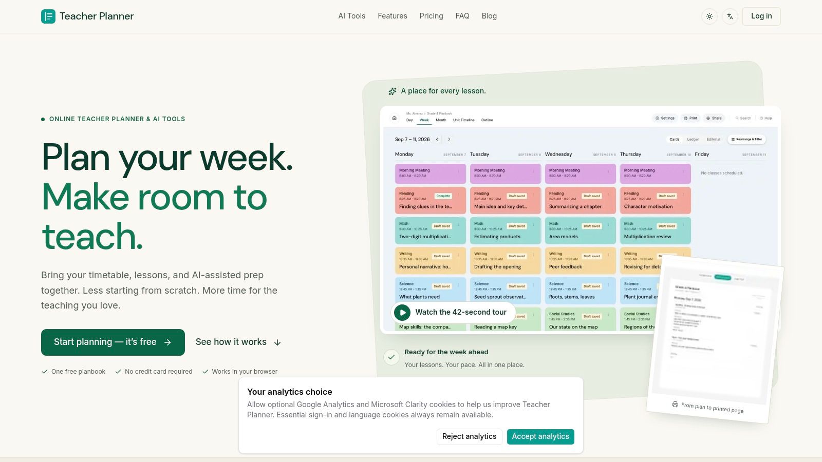 Online Teacher Planner for Flexible Lesson Plans