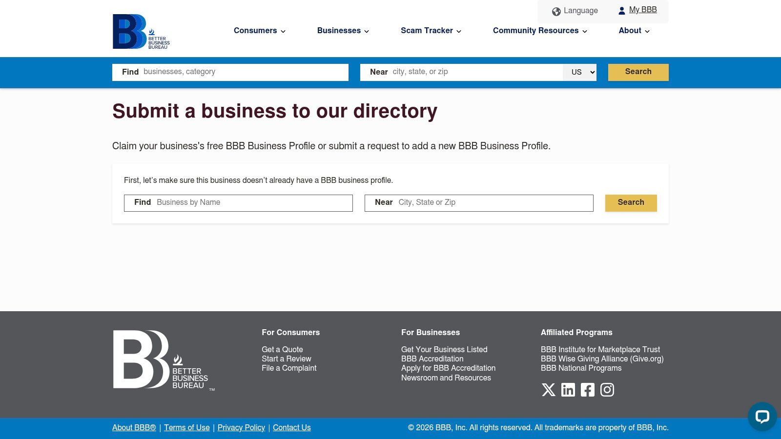 Better Business Bureau (BBB) Business Profile)