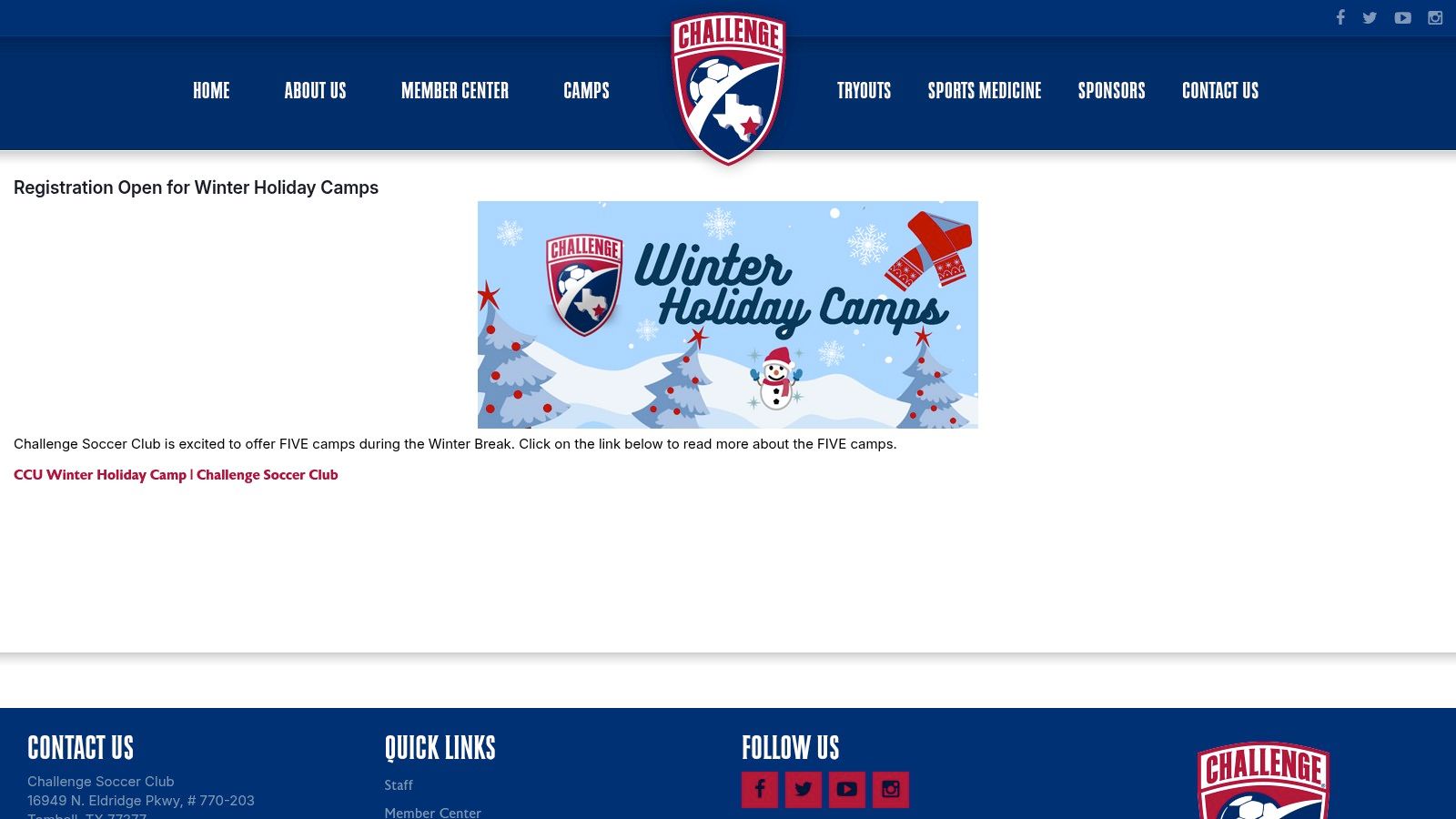 Challenge Soccer Club Winter Holiday Camps