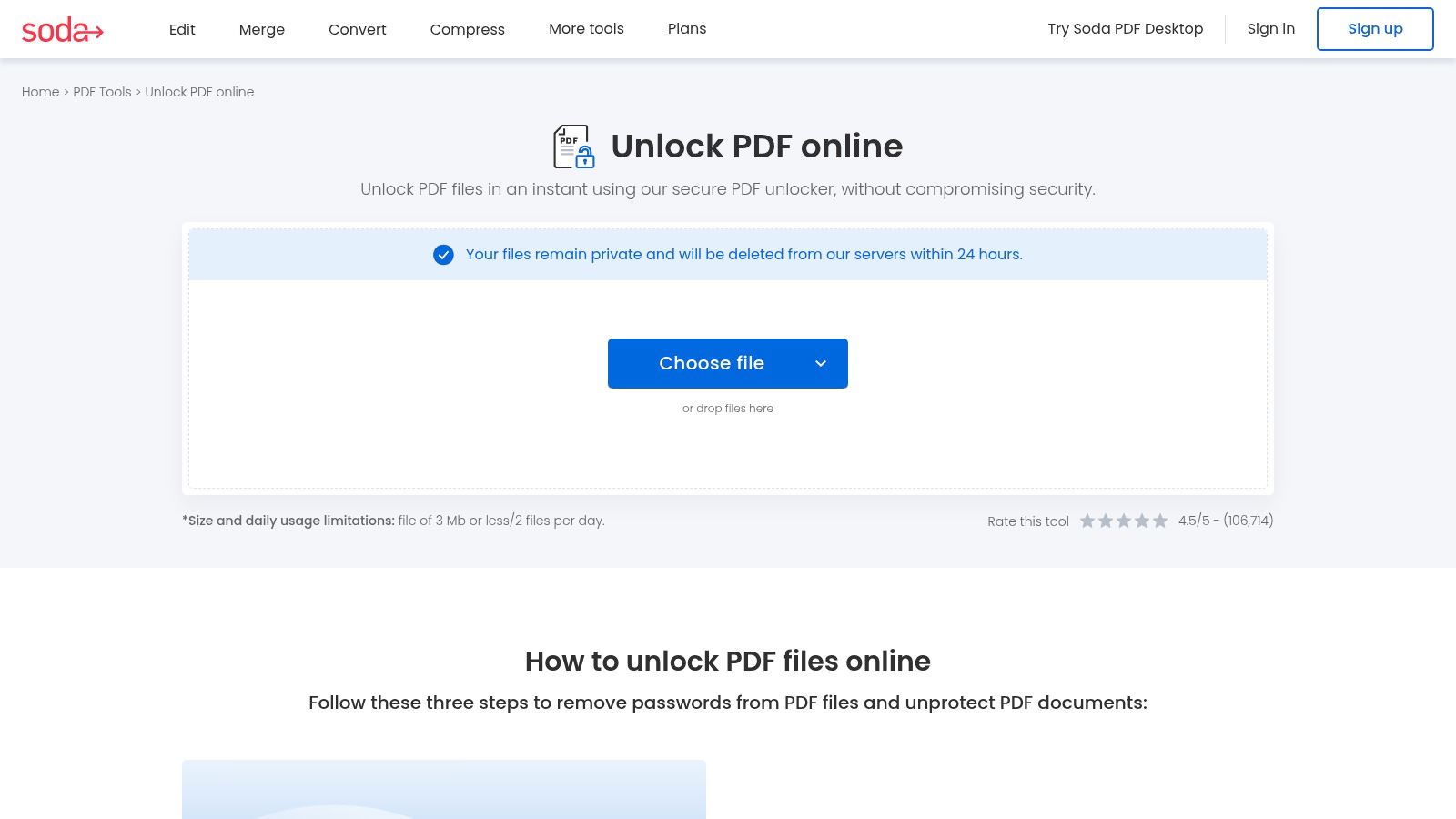 Soda PDF, Unlock PDF