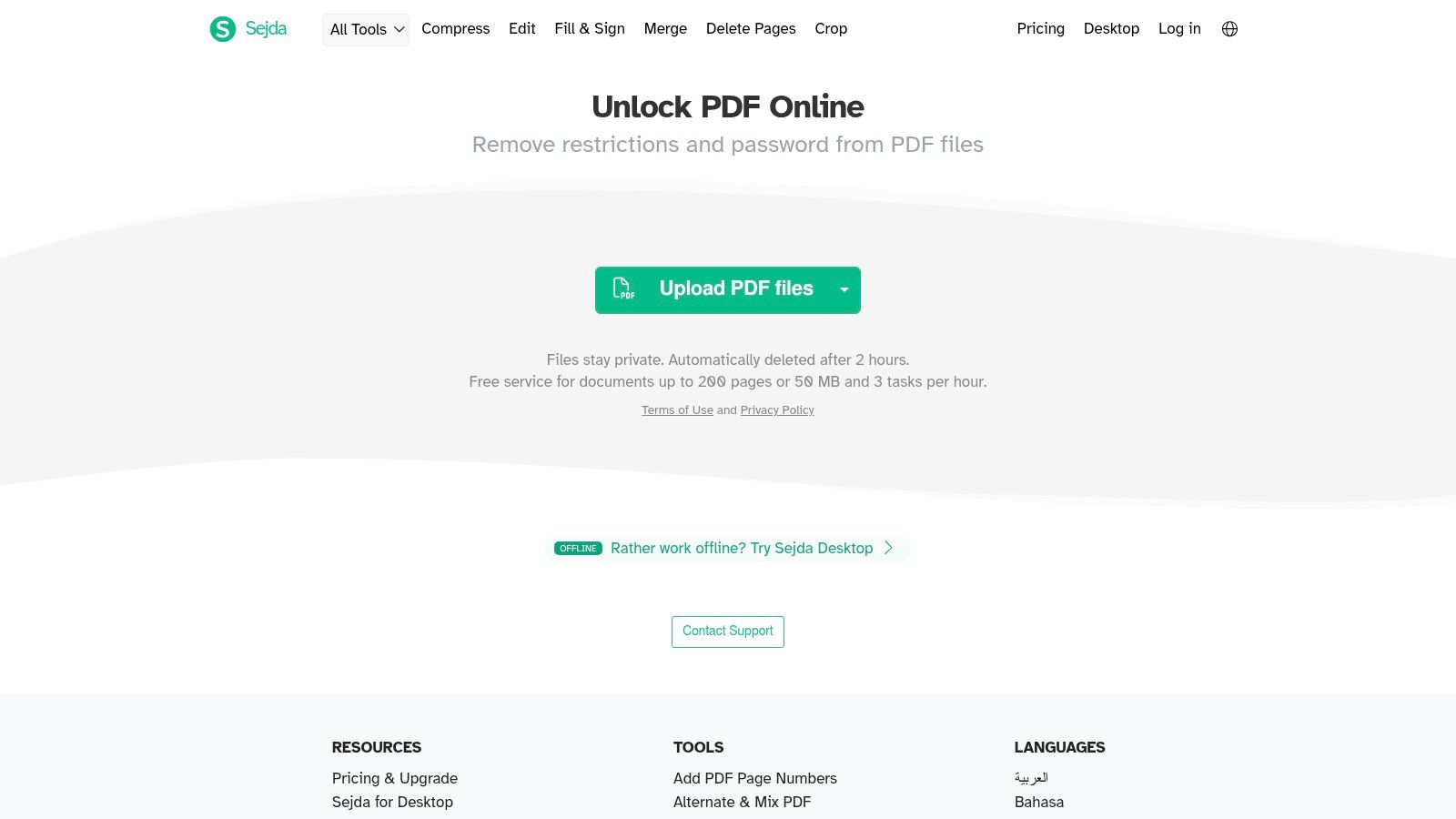 Sejda, Unlock PDF
