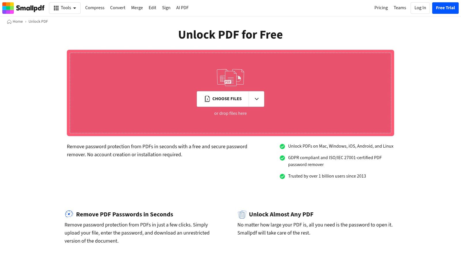 Smallpdf, Unlock PDF