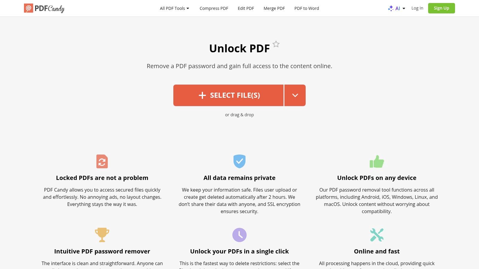 PDF Candy, Unlock PDF