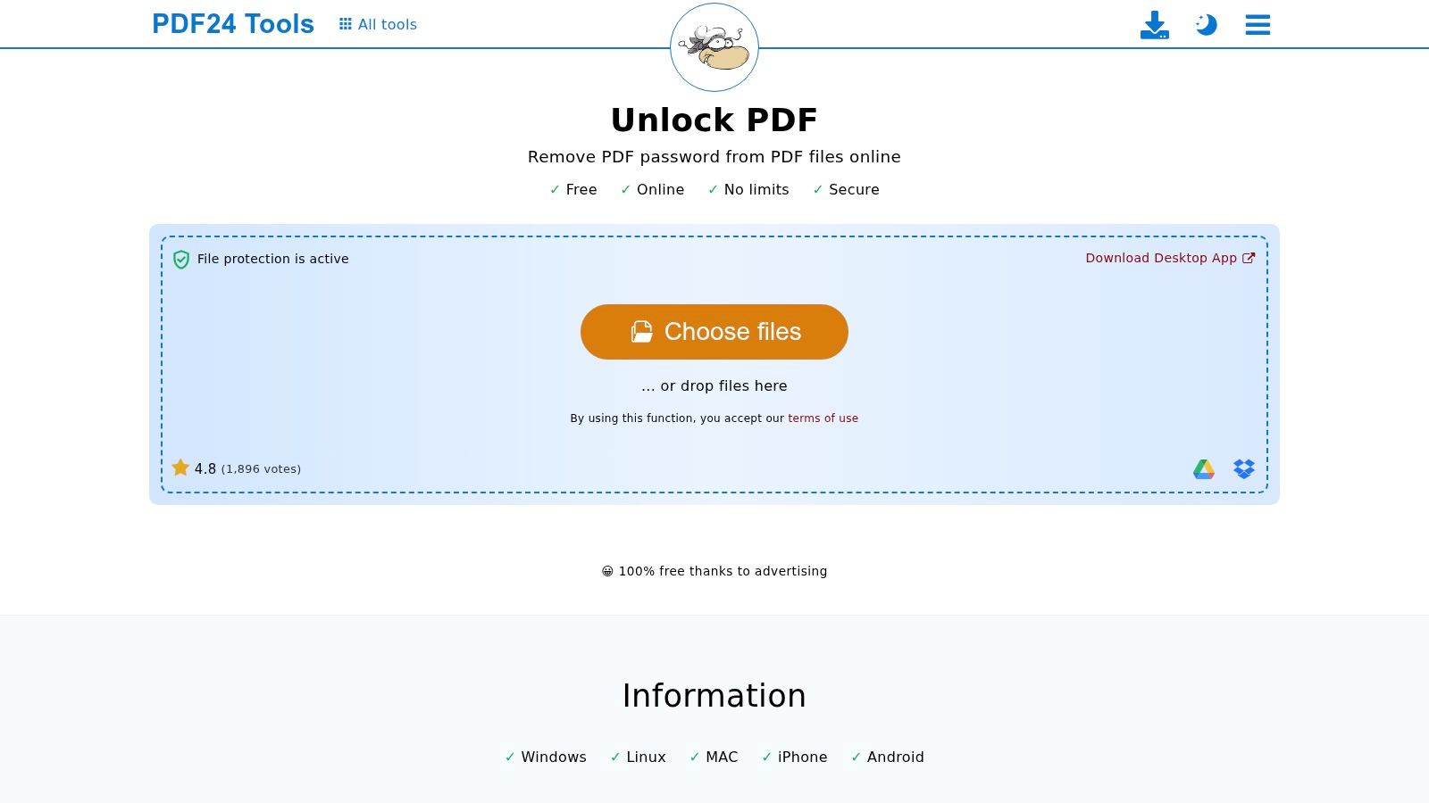 PDF24 Tools, Unlock PDF