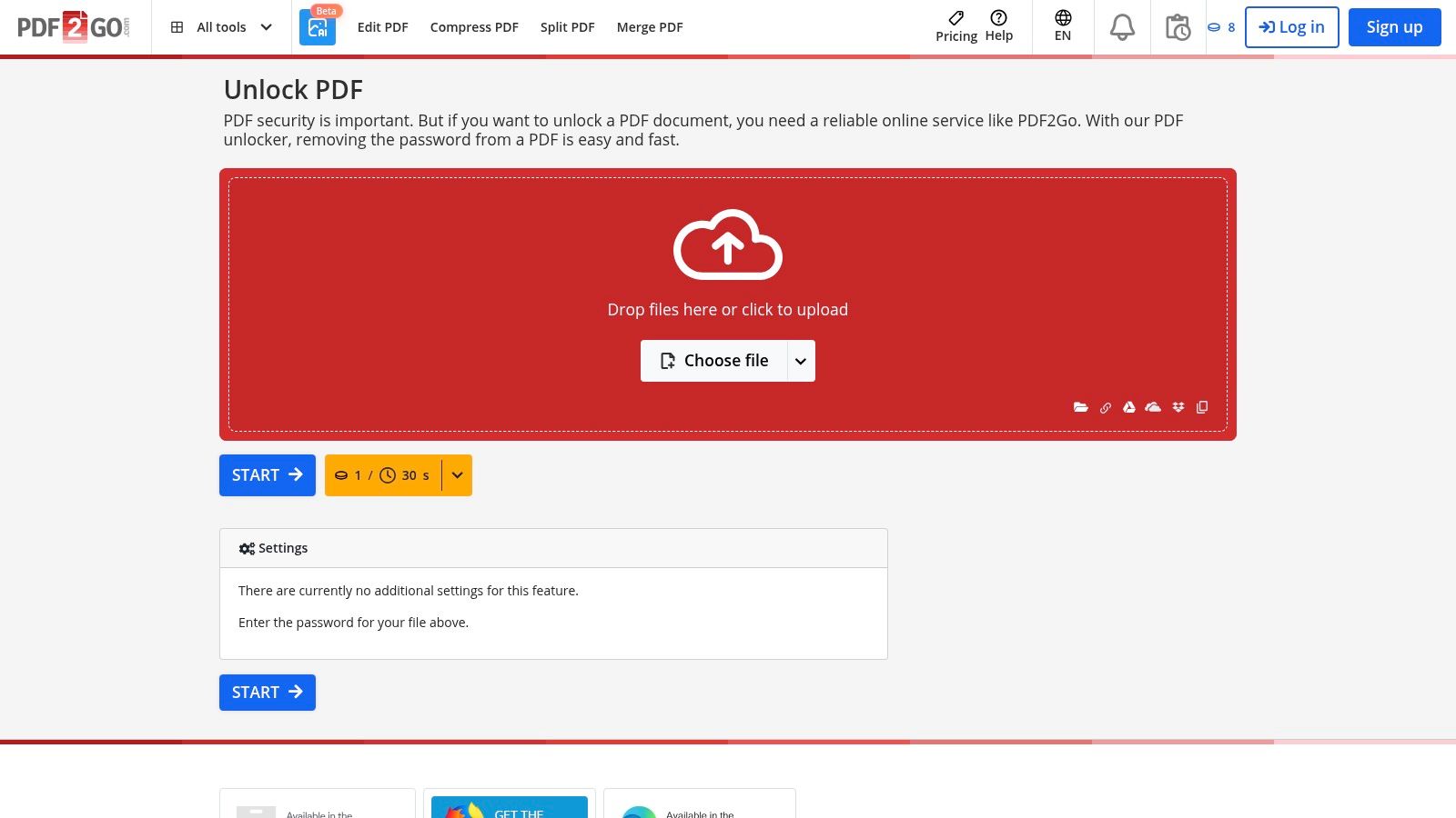 PDF2Go, Unlock PDF