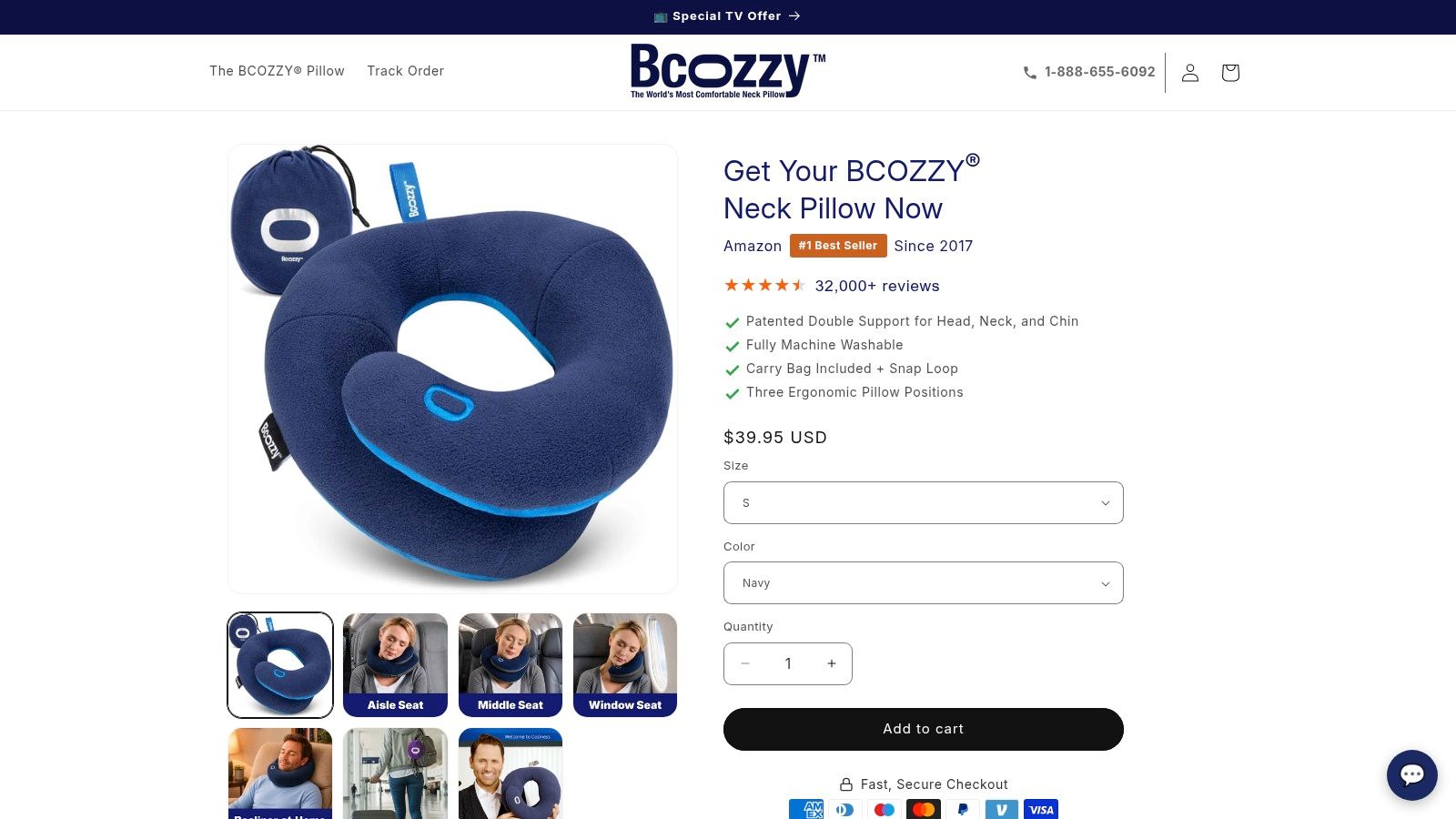 BCOZZY Chin-Support Travel Pillow