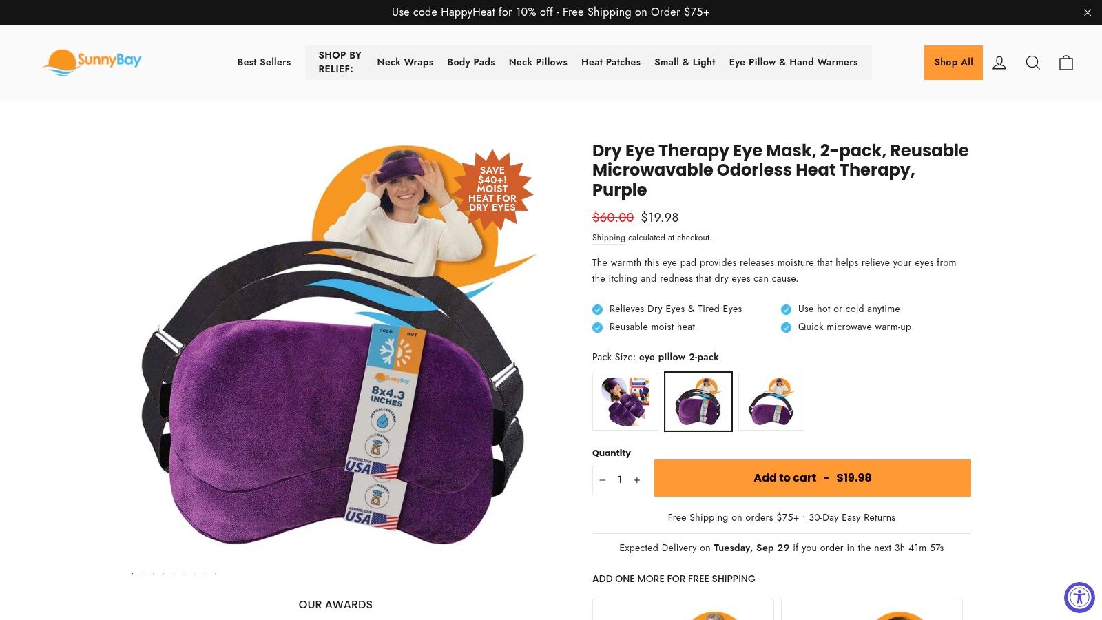 Dry Eye Therapy Eye Mask, 2-pack, Reusable Microwavable Odorless Heat Therapy, Purple