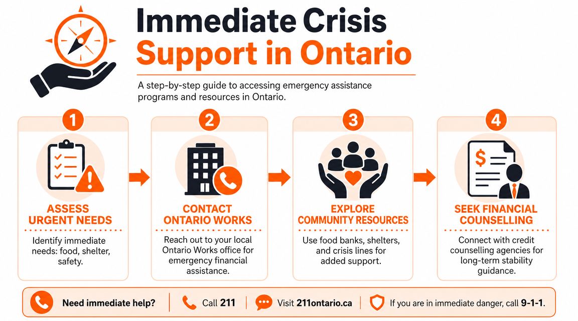 A step-by-step guide on how to access emergency financial support resources in the province of Ontario.