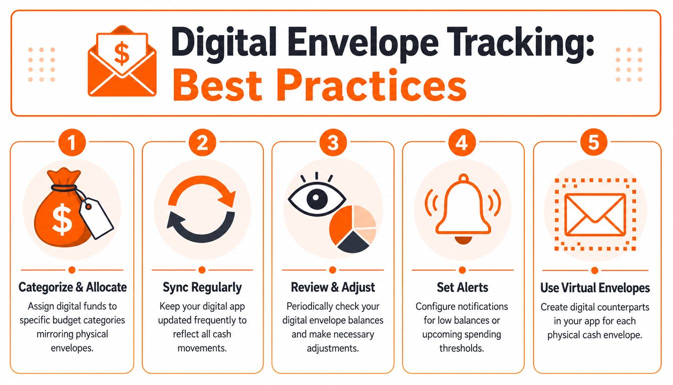 A five-step guide on best practices for digital envelope tracking to manage your personal budget effectively.