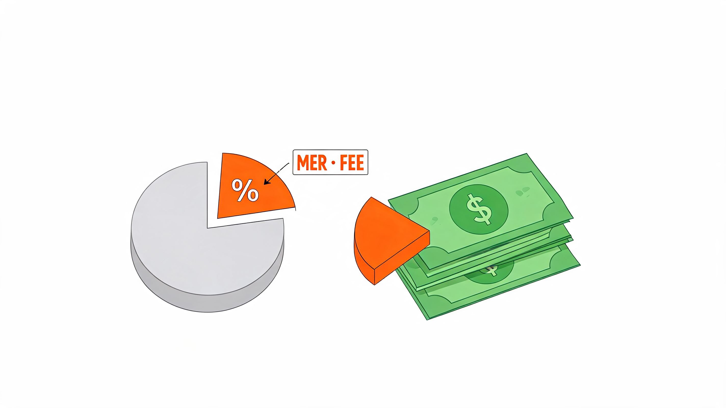 A pie chart displaying a percentage fee alongside a stack of dollar bills illustrating investment costs.