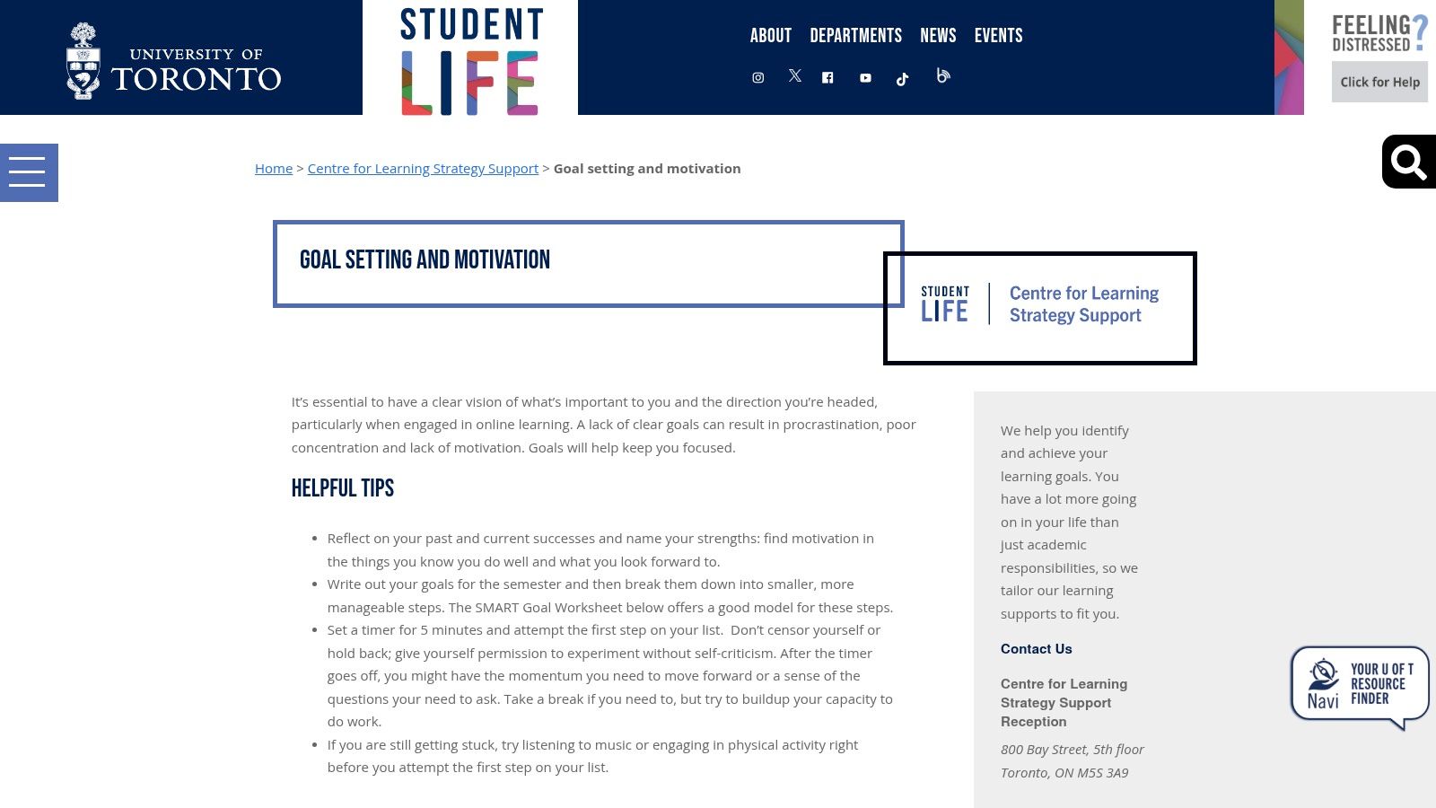 University of Toronto Student Life SMART Goal Worksheet