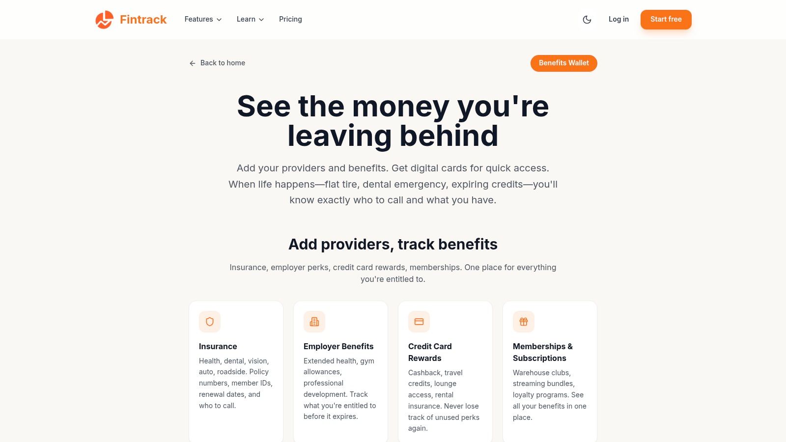 Screenshot from https://www.fintrackai.app/features/benefits-wallet
