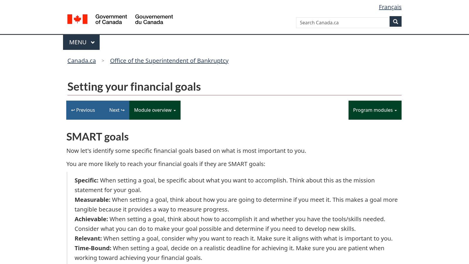 Canada.ca Financial Goal-Setting Tool