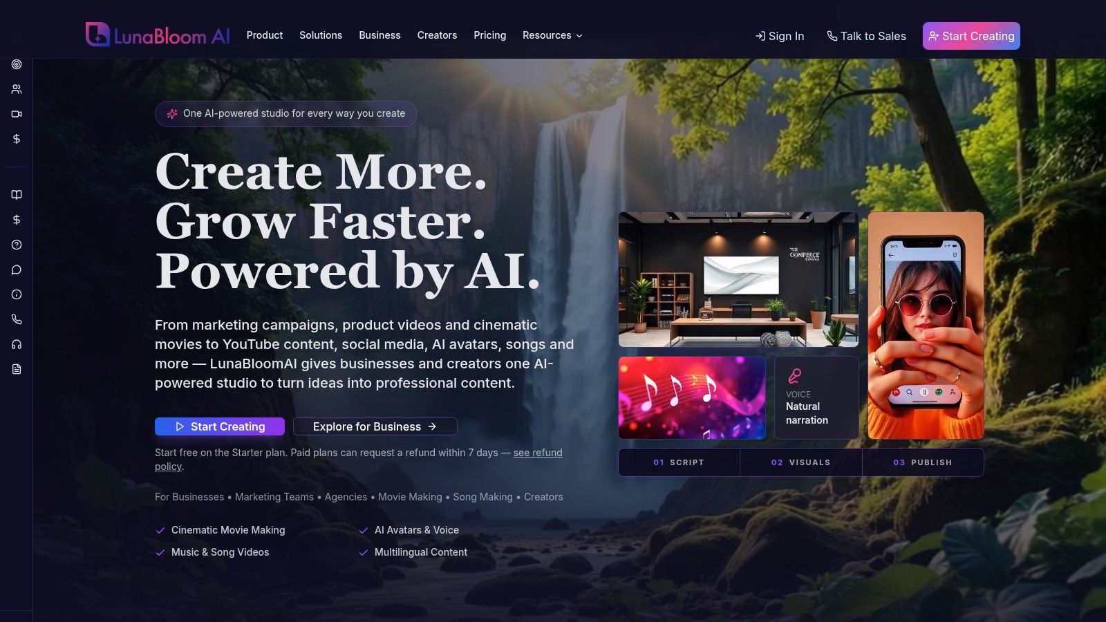 Screenshot from https://lunabloomai.com