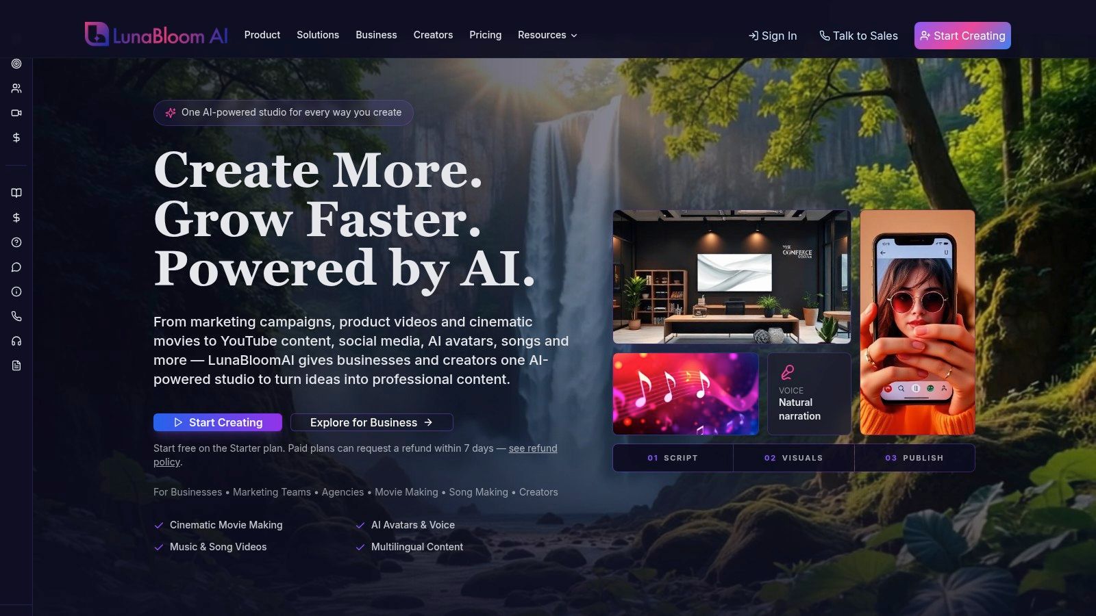 Screenshot from https://lunabloomai.com