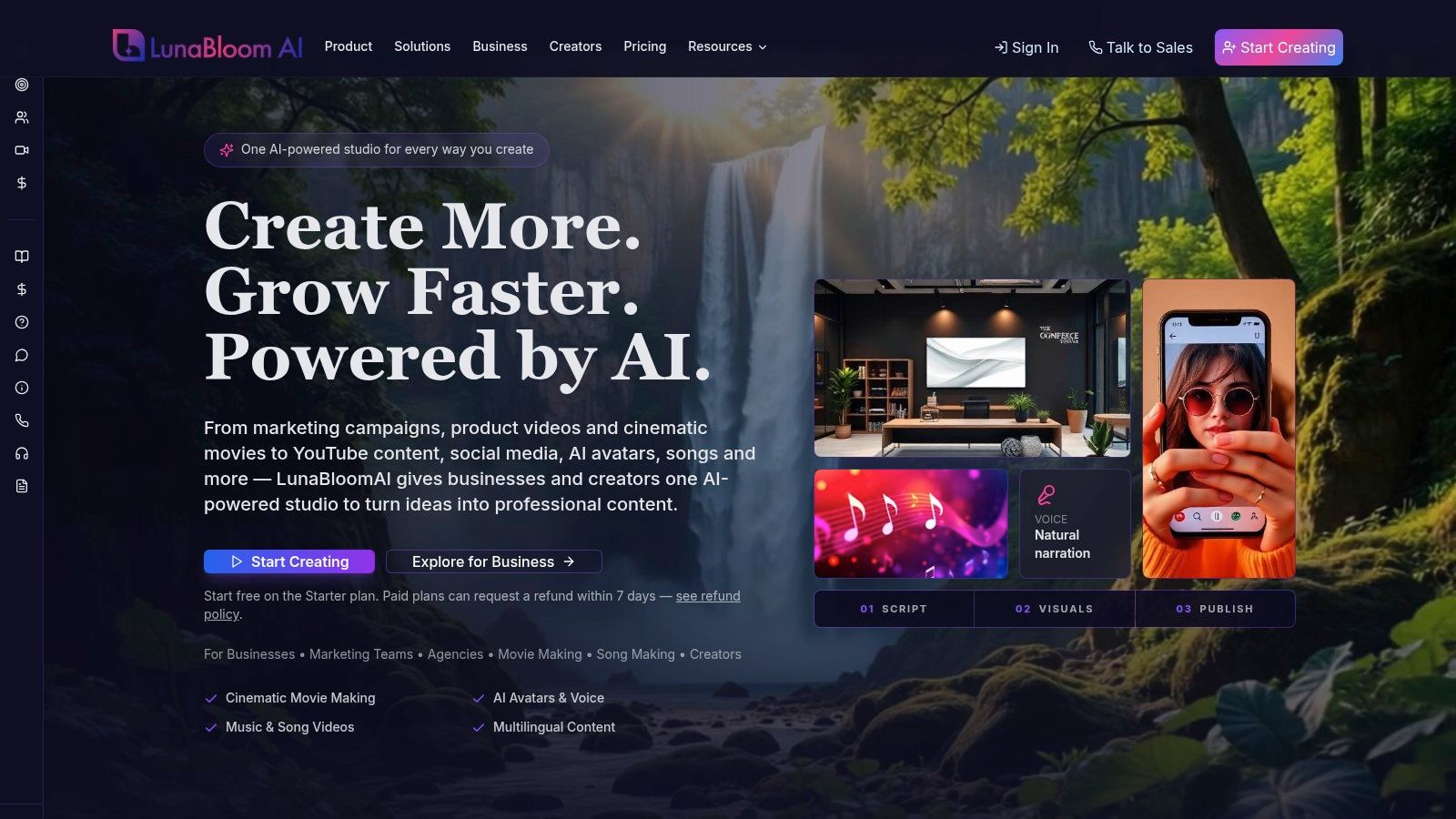 Screenshot from https://lunabloomai.com