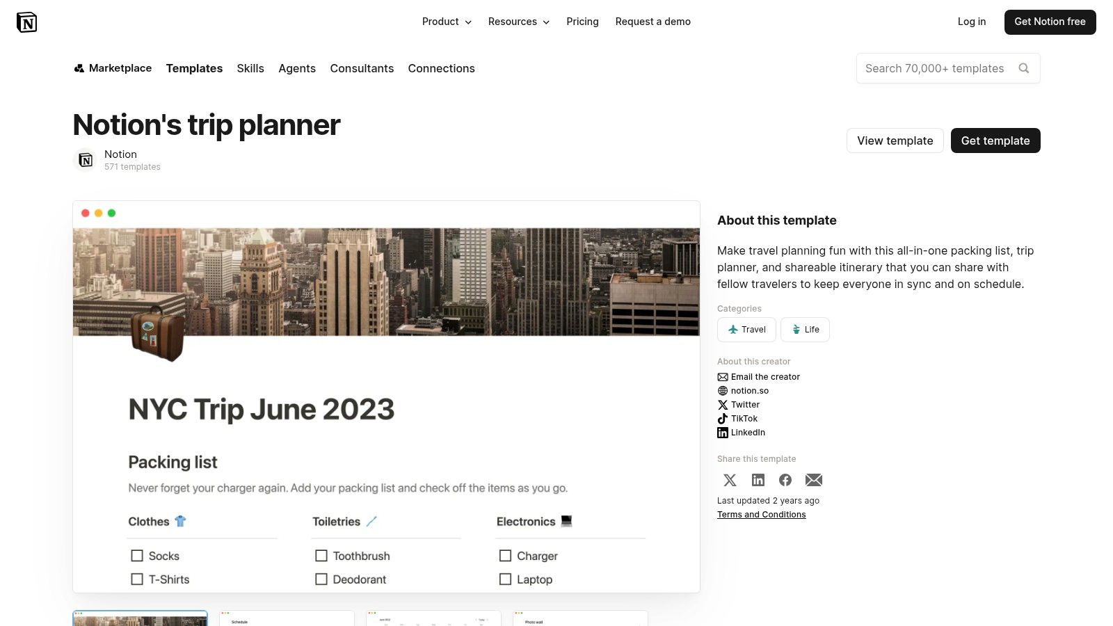Notion Trip Planner official template