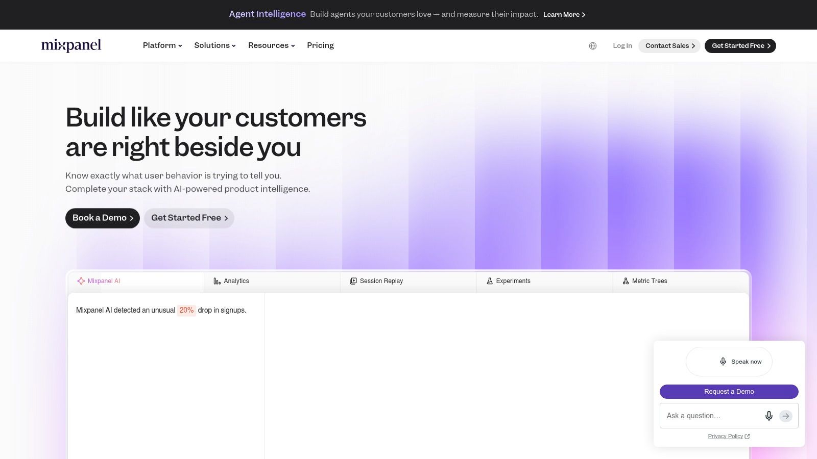 Mixpanel product analytics dashboard