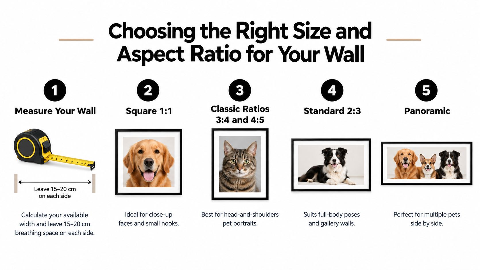 An infographic guide explaining how to choose the right size and aspect ratio for wall art prints.