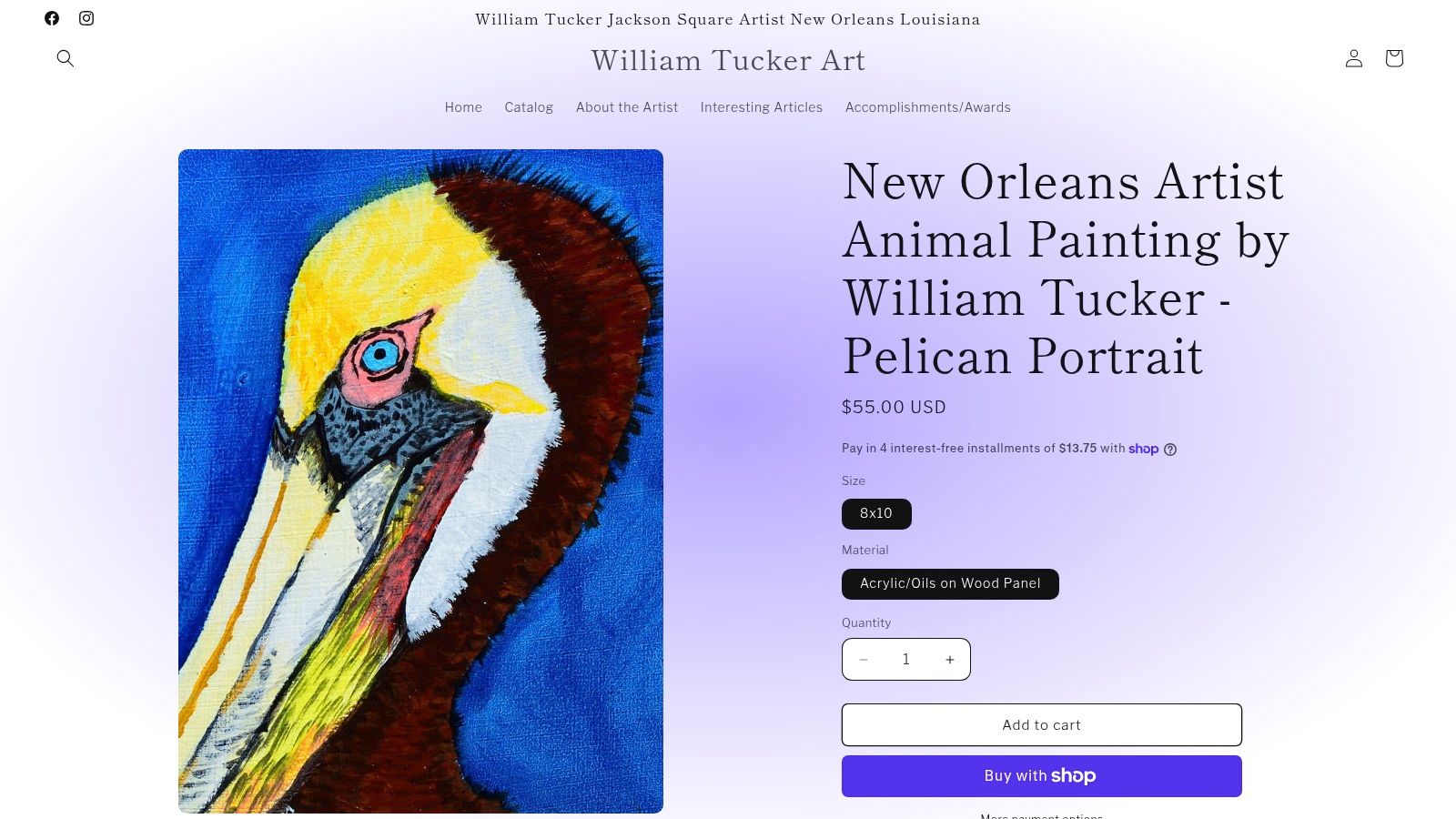 Colorful pelican portrait on a blue background by William Tucker Art