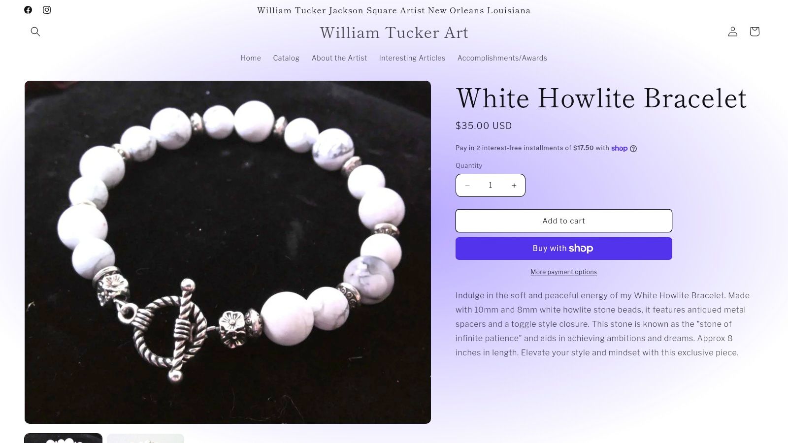 White Howlite stone bead bracelet with decorative silver toggle clasp