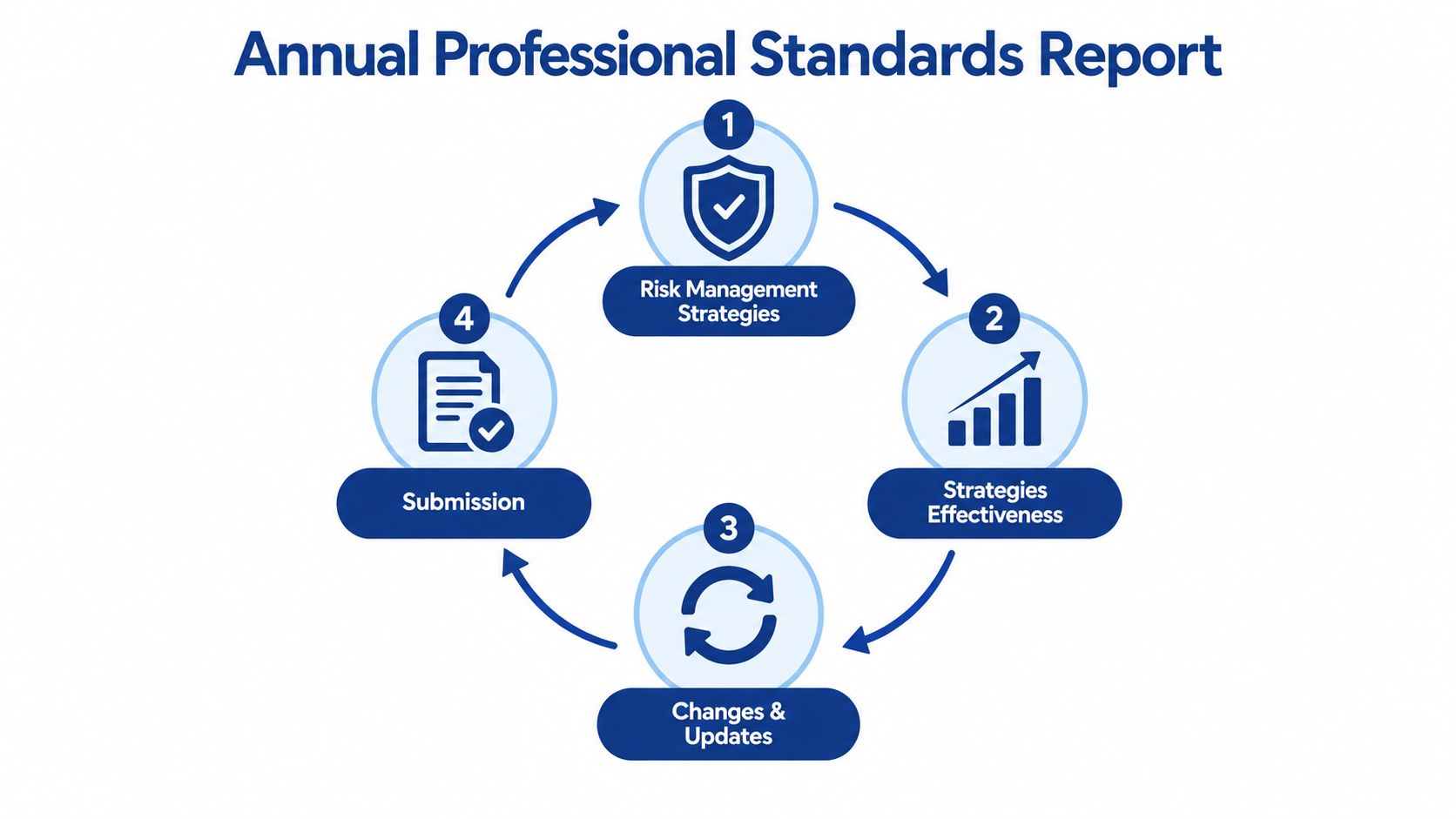 A circular diagram illustrating the four-step annual professional standards report process for organizations.