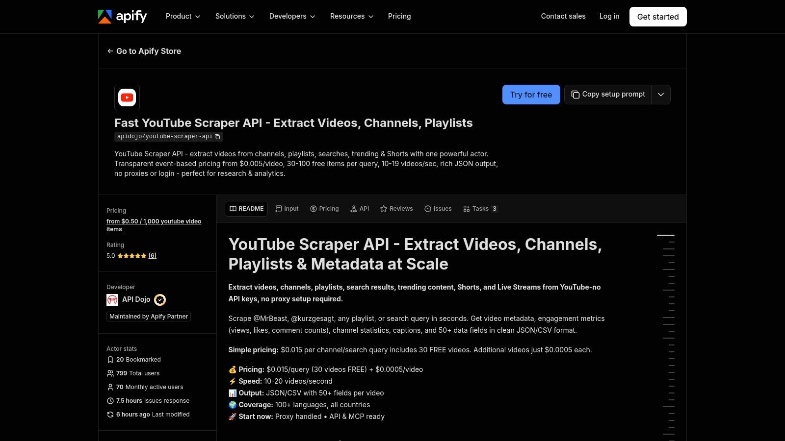Apify YouTube Scraper Actors