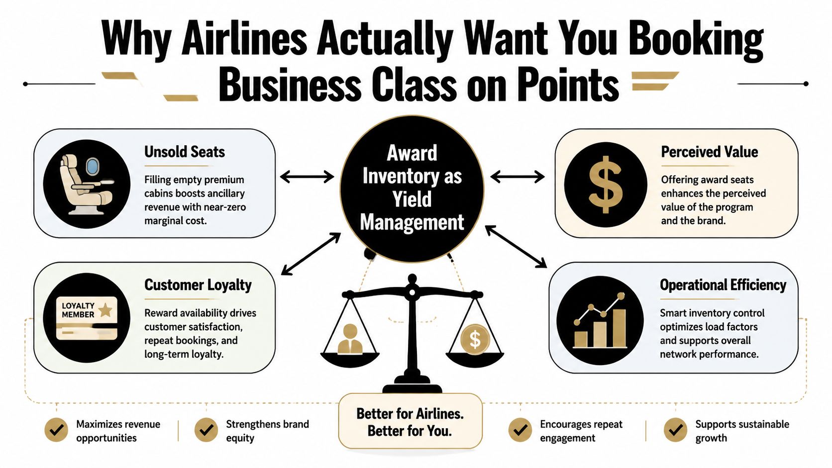 A diagram explaining why airlines allow customers to book business class flights using loyalty points.
