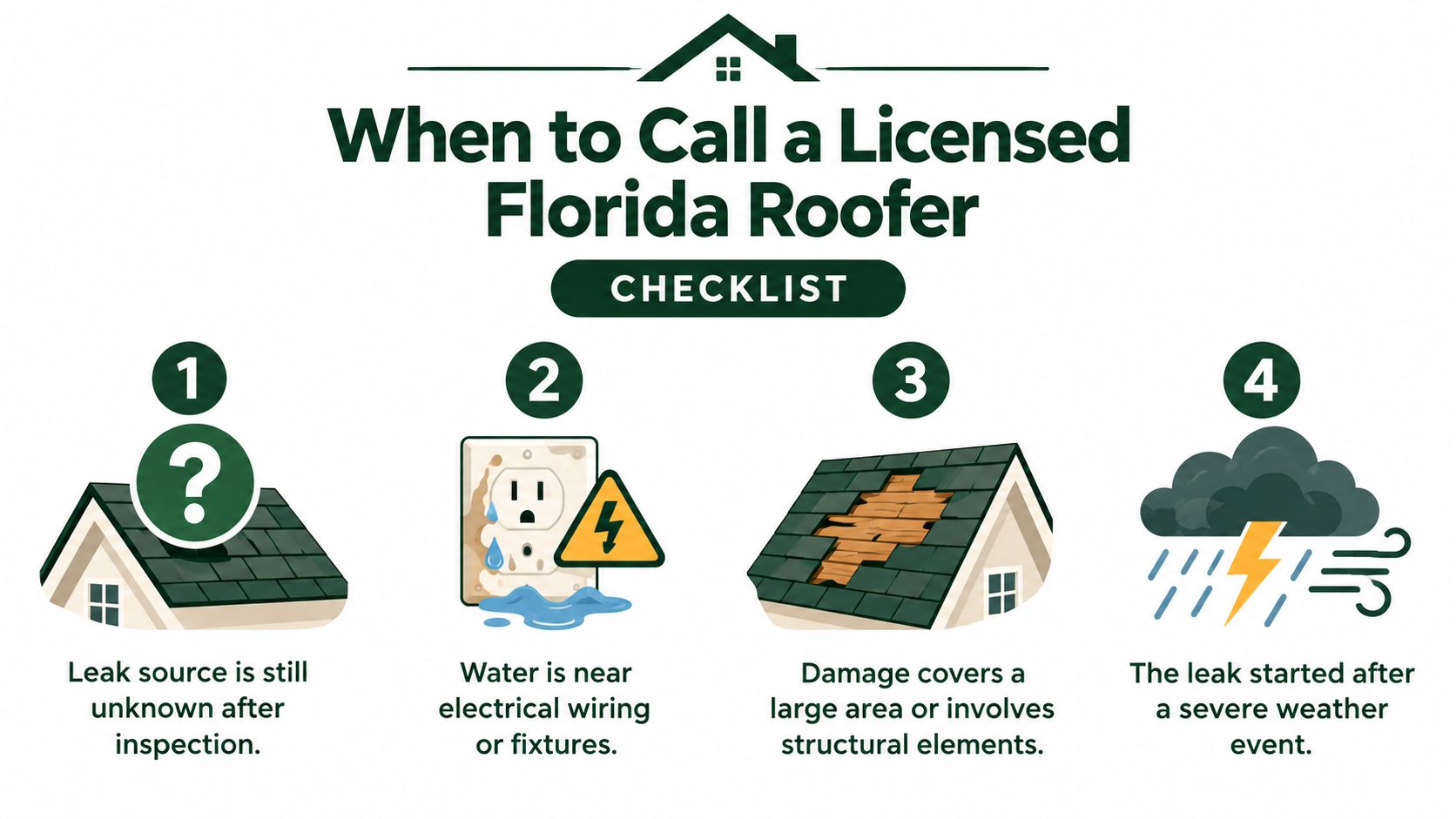 Checklist for deciding when a roof leak needs a licensed roofing contractor