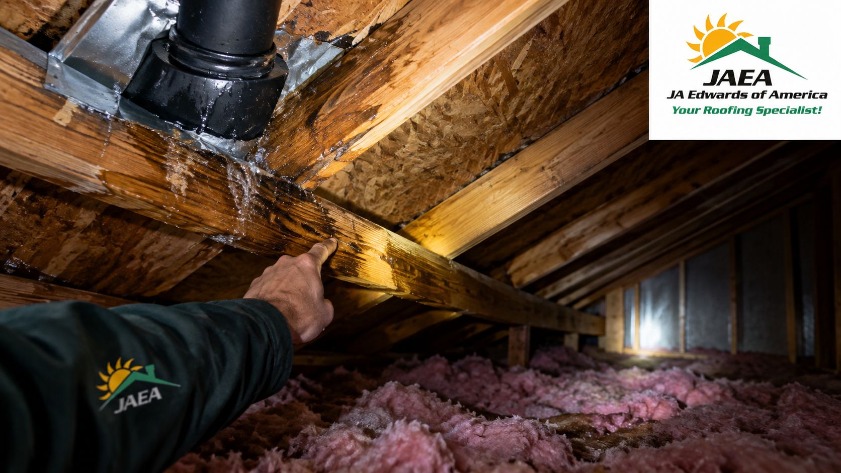 Roof inspection tracing water intrusion around a roof penetration
