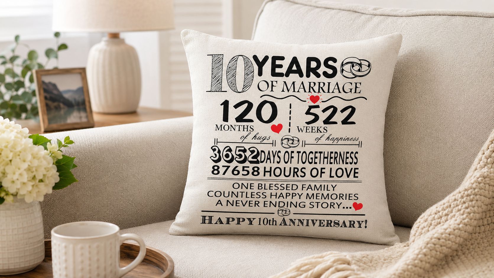 10 Years of Marriage Gift Throw Pillow