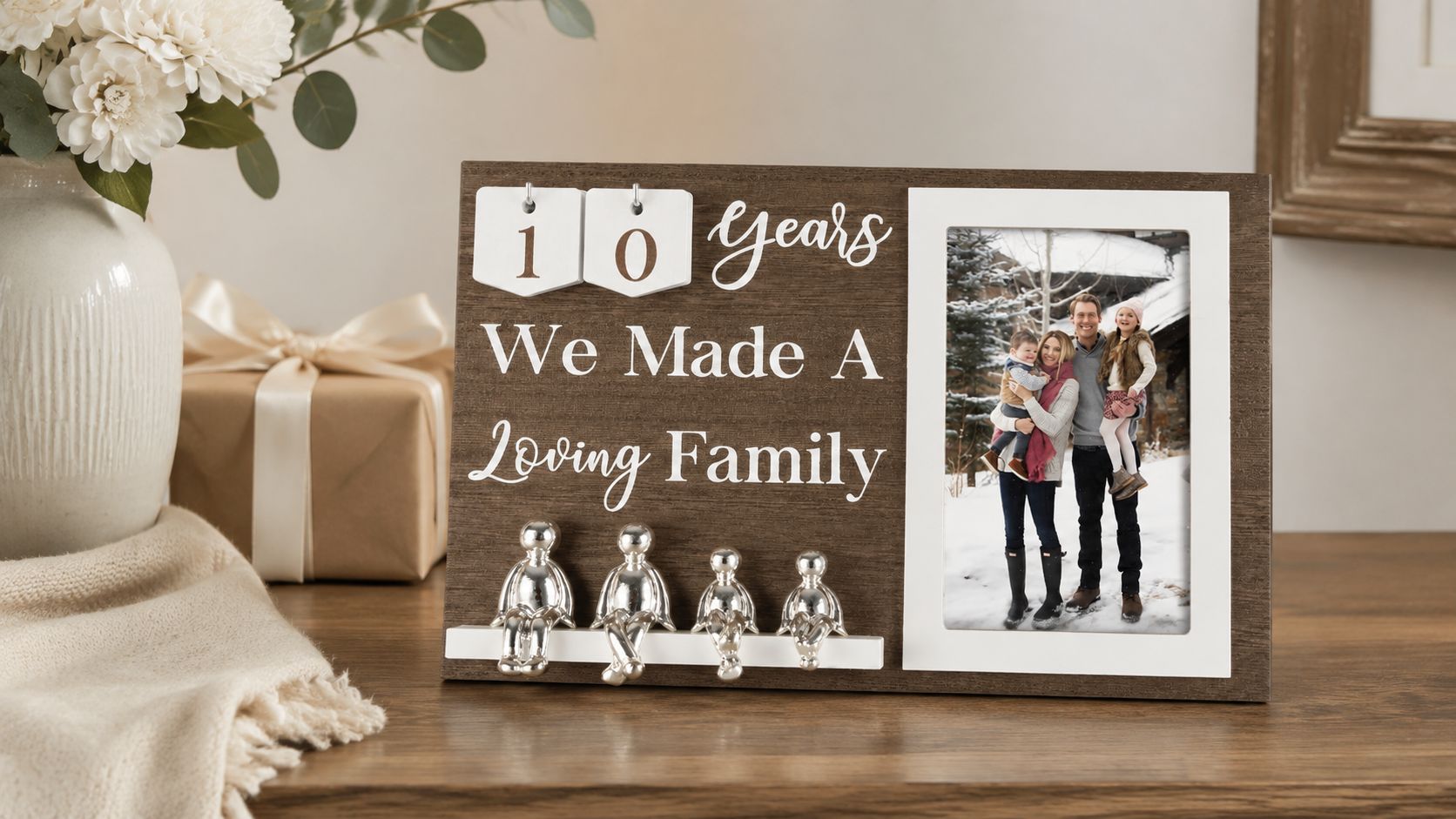 10 Year Tin Anniversary Personalized Anniversary for Couples Aluminum Family Tree Decor Picture Frame Keepsake