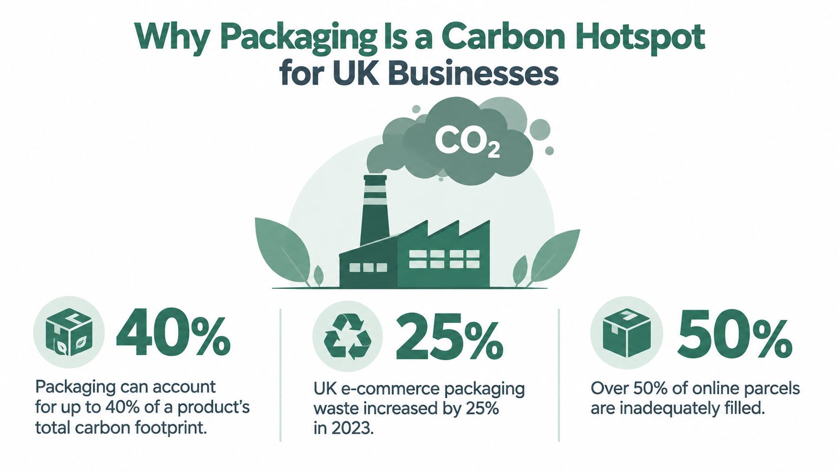 An infographic showing that packaging contributes significantly to the total carbon footprint of UK businesses.