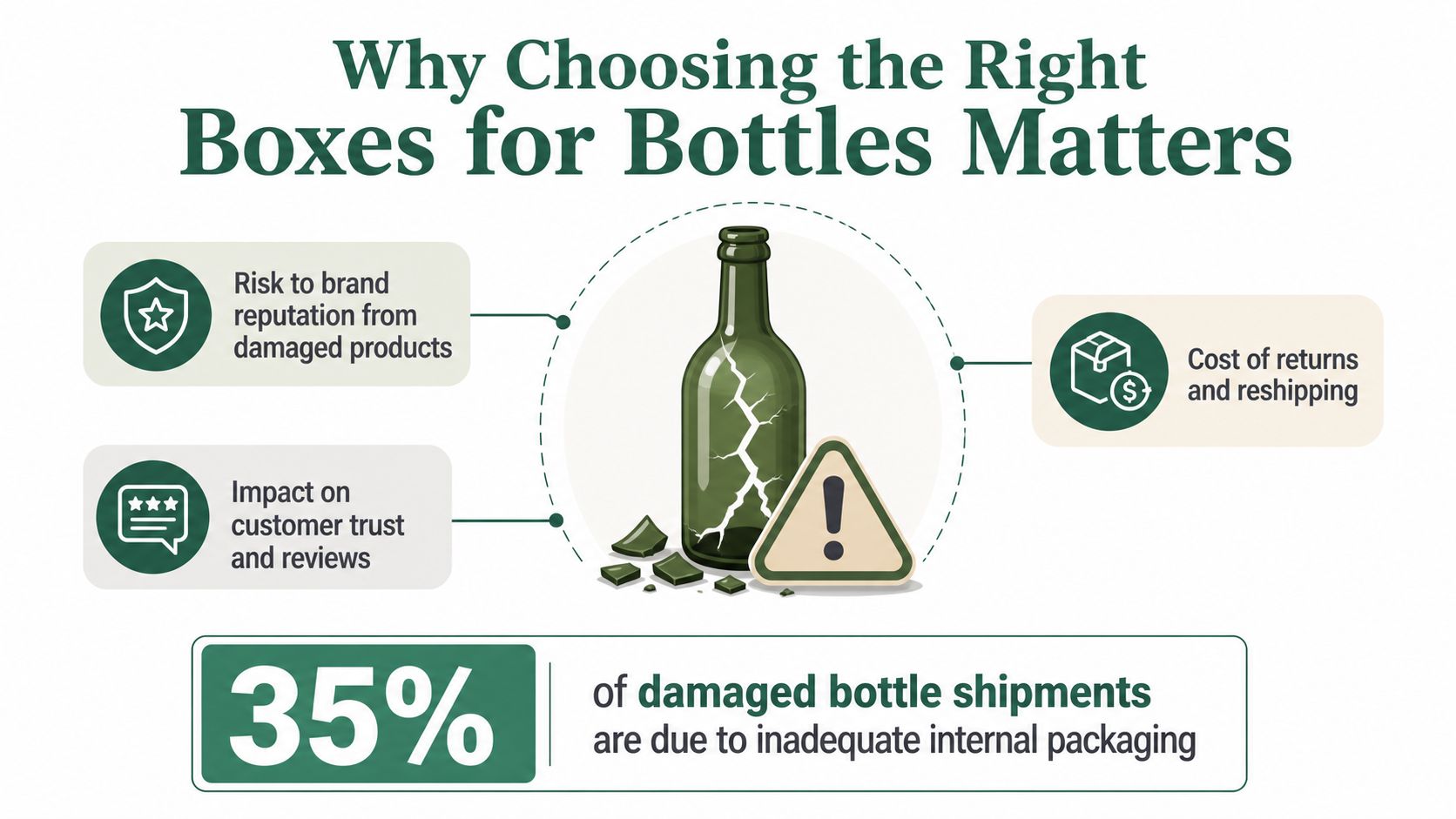 An infographic highlighting the importance of proper packaging for bottle shipments to prevent damage and costs.