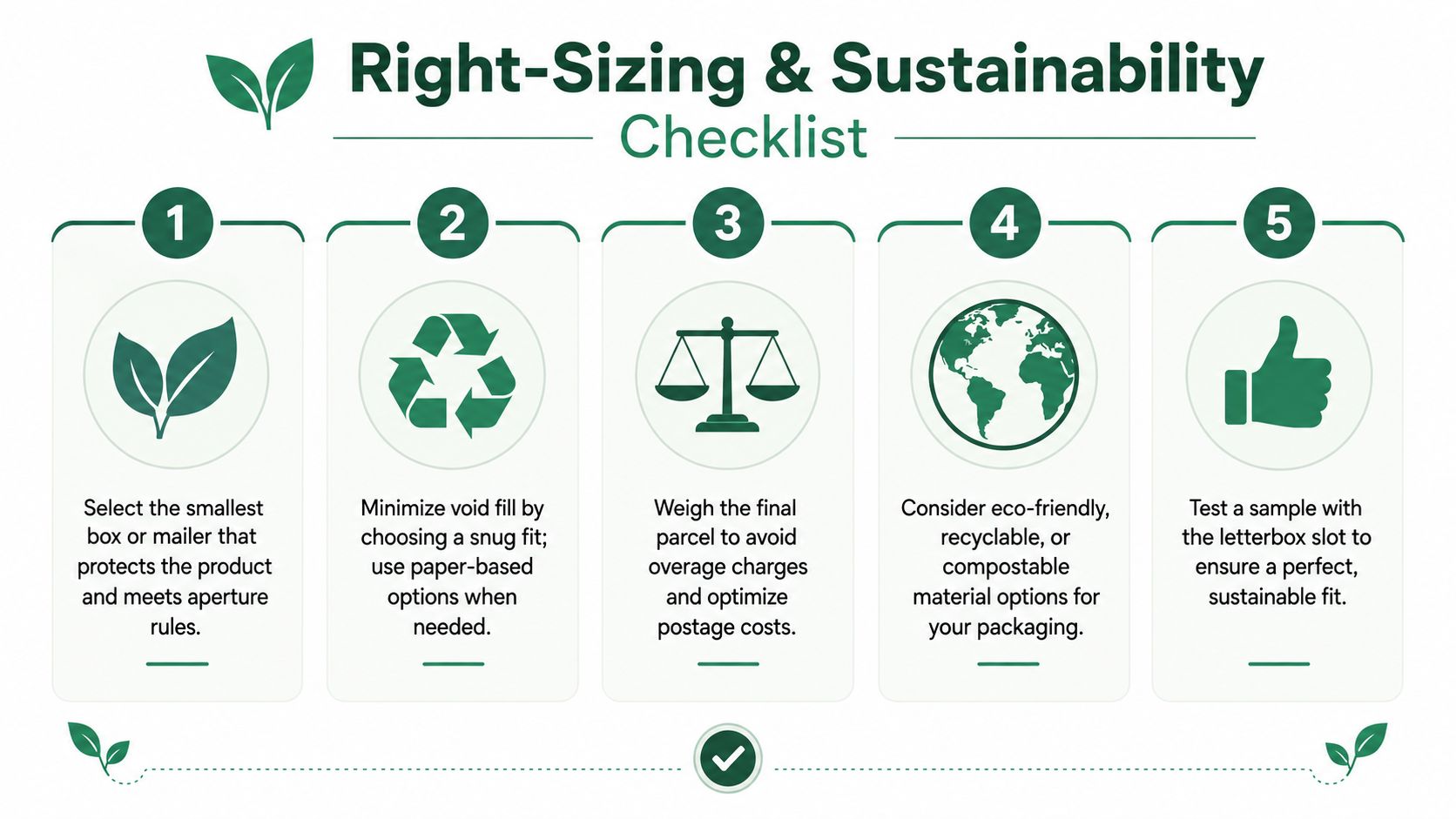 A five-step infographic guide for businesses on right-sizing packaging to improve sustainability and reduce shipping costs.