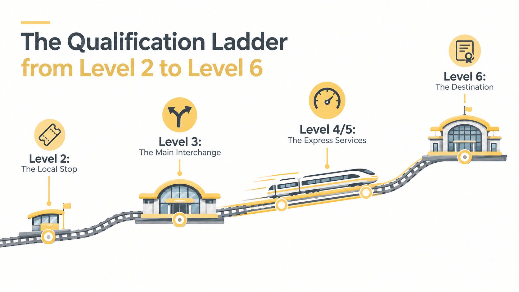 An illustrated qualification ladder for early years practitioners showing progress from level two to level six.