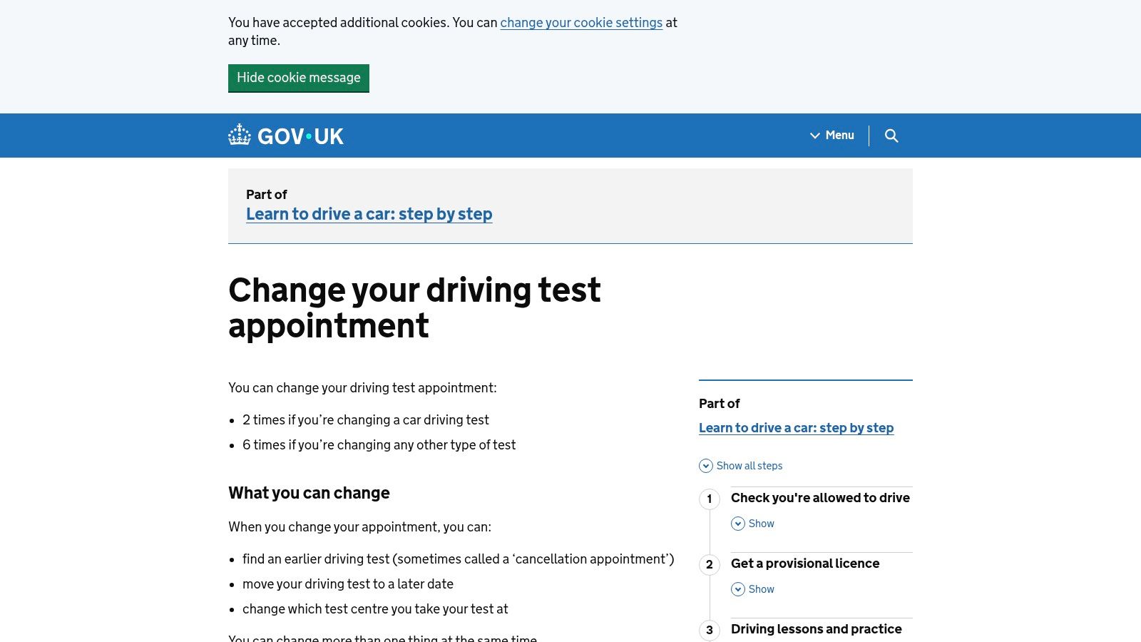 GOV.UK – Change your driving test appointment