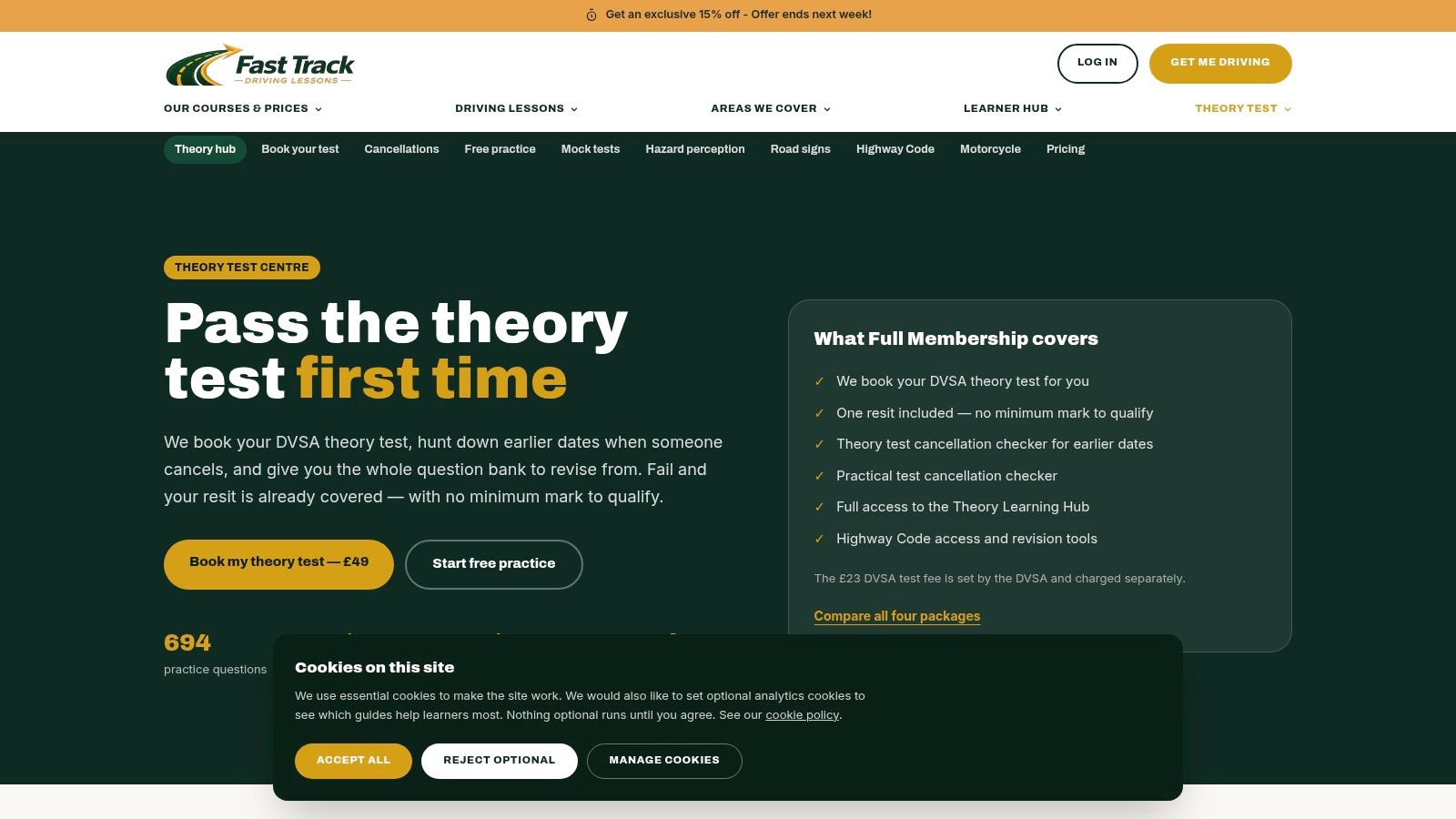 Fast Track Driving Lessons, Theory Cancellations Only