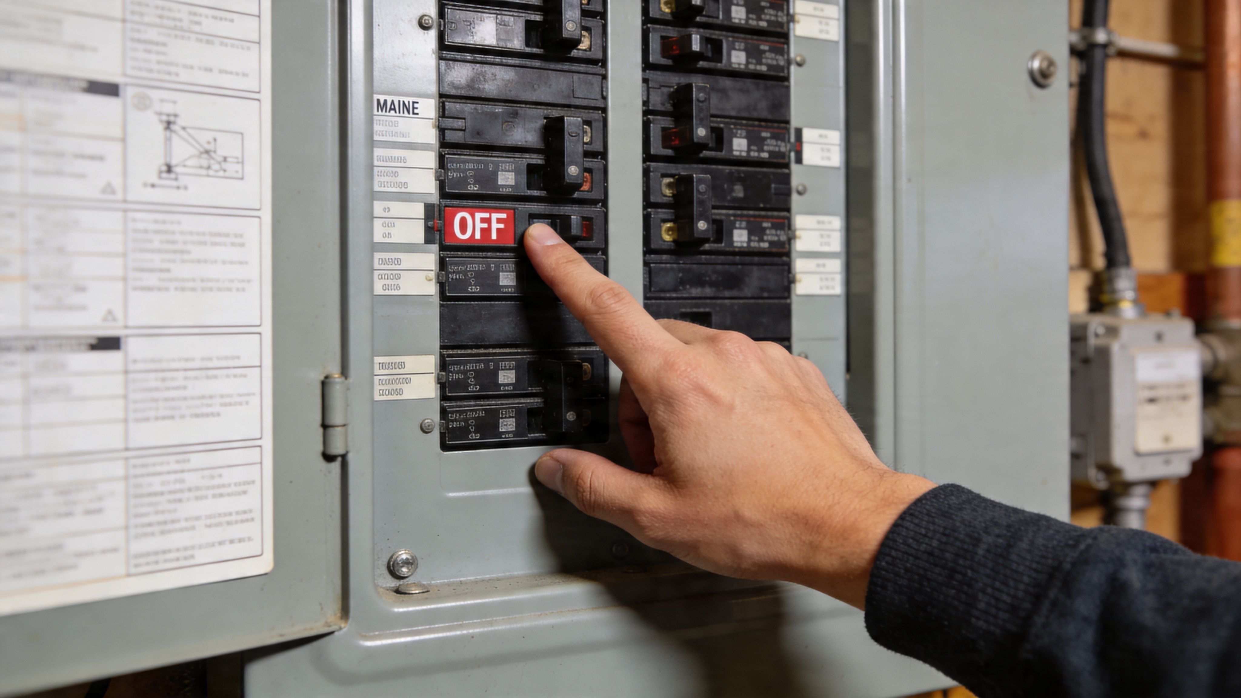 A Person'S Hand Turning Off A Specific Circuit Breaker Switch On A Home Electrical Panel.