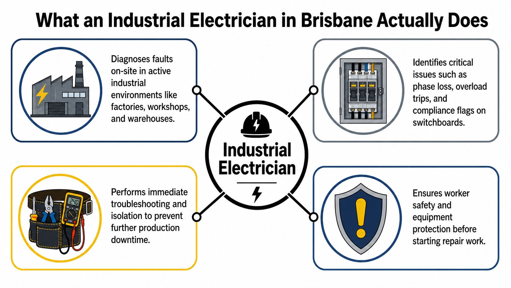 A Diagram Describing The Professional Responsibilities Of An Industrial Electrician Working In Brisbane, Australia.