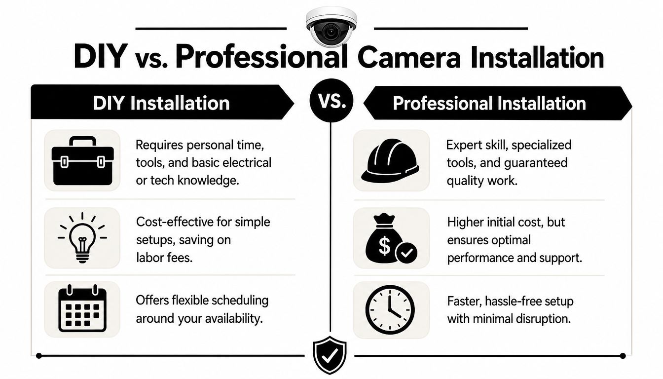 A Comparison Infographic Detailing The Pros And Cons Of Diy Versus Professional Security Camera Installation Services.