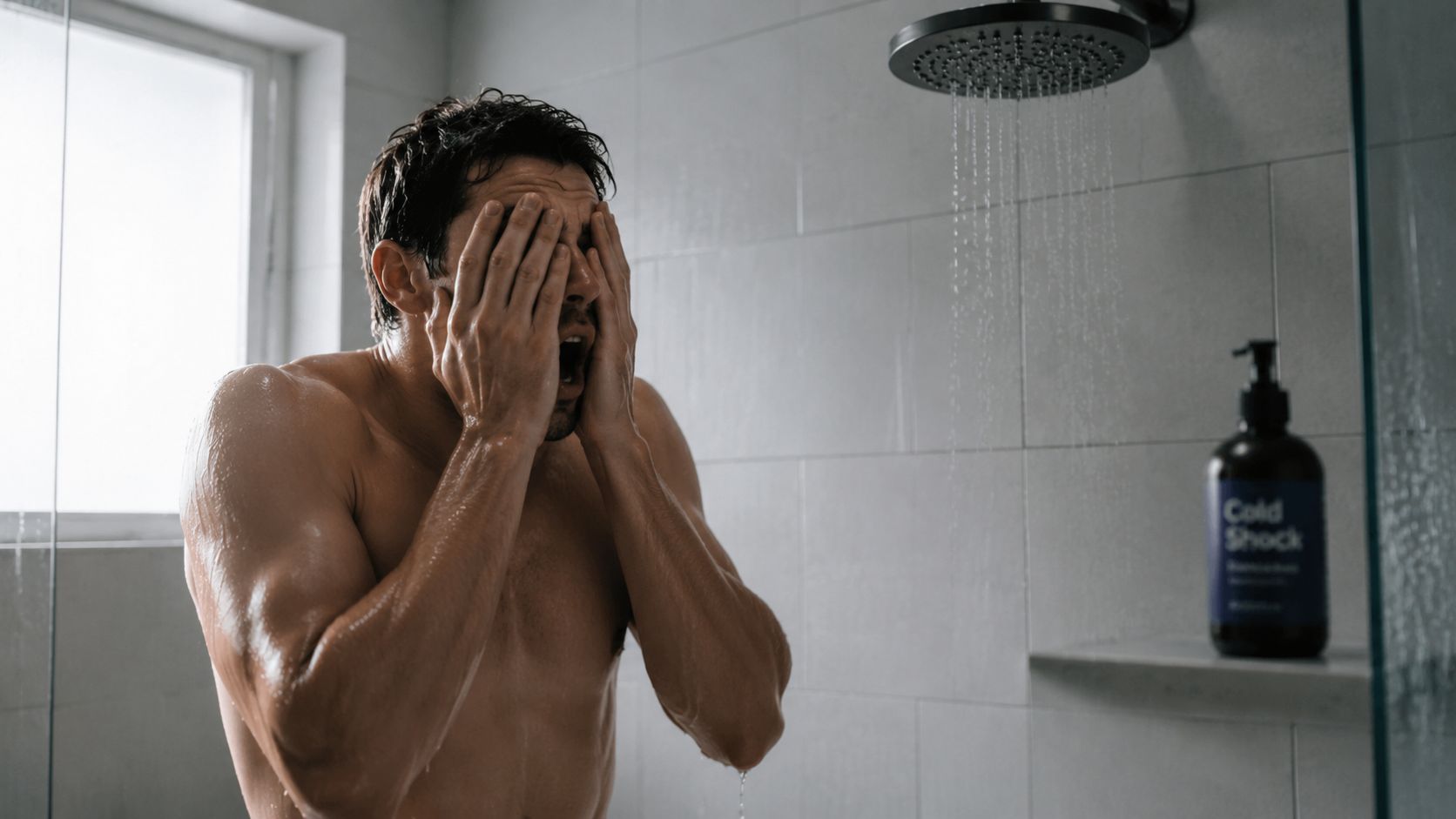 Electric Hot Water Repair: A Brisbane Homeowner'S Guide 1 A Man In A Shower Looking Distressed While Washing His Face Under Cold Running Water