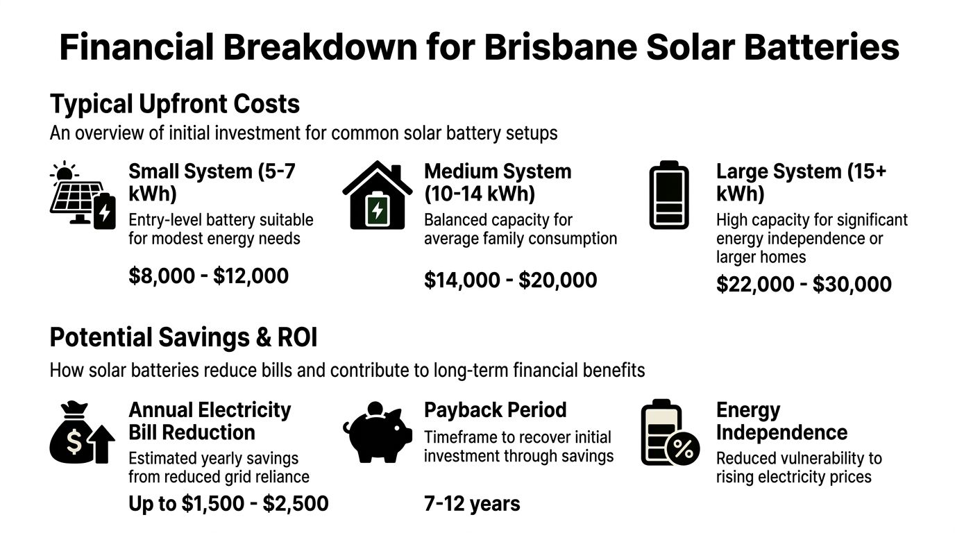 Are Solar Batteries Worth It? A Brisbane Guide (2026) 2 A Financial Breakdown Chart Detailing Typical Upfront Costs, Annual Savings, And Payback Periods For Brisbane Solar Batteries.