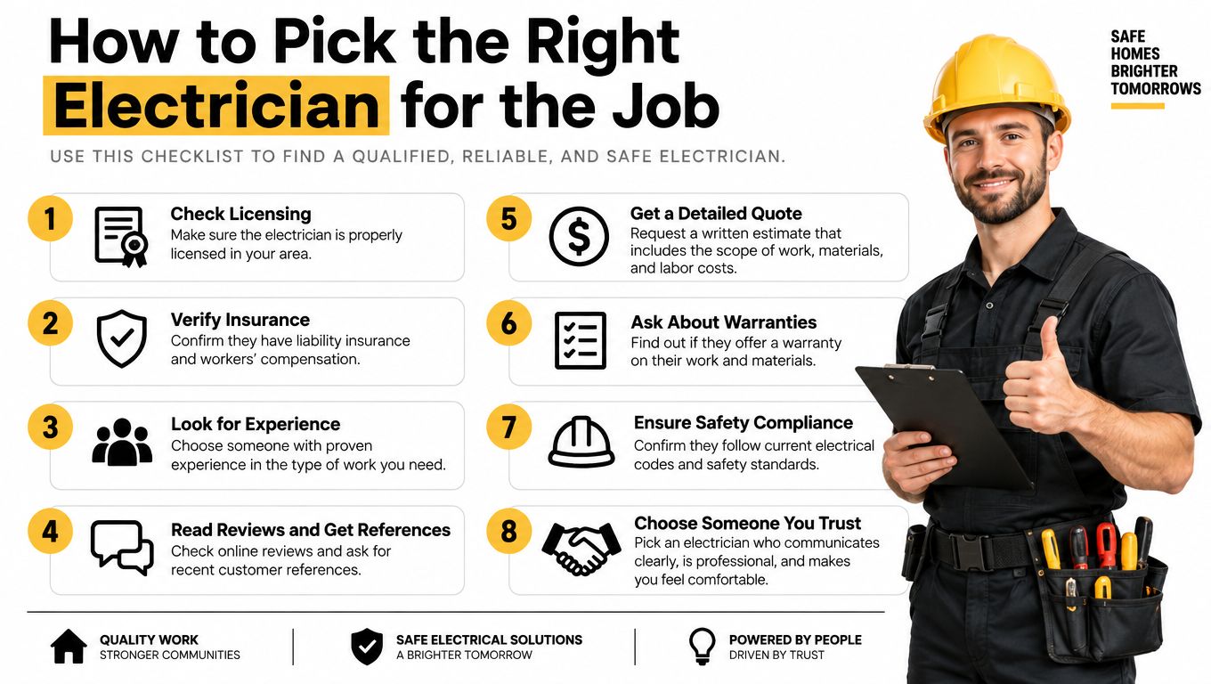 A Professional Electrician Wearing A Hard Hat And Tool Belt Giving A Thumbs Up Next To A Checklist.