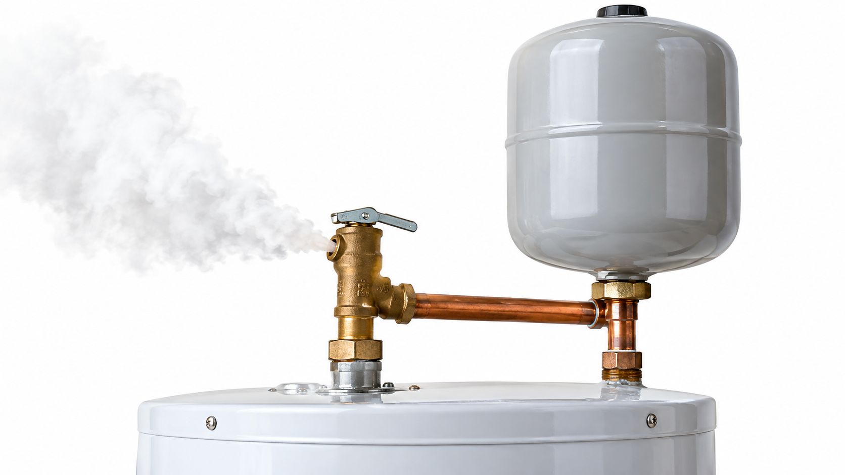 A Pressure Relief Valve On A Hot Water Tank Releasing Steam, Indicating High Pressure In The System.
