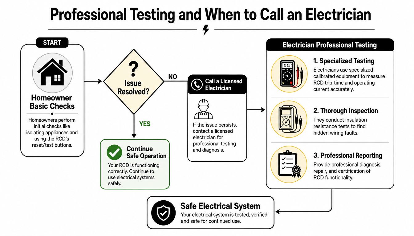 A Flow Chart Explaining The Steps For Homeowners And Electricians When A Residual Current Device Keeps Tripping.