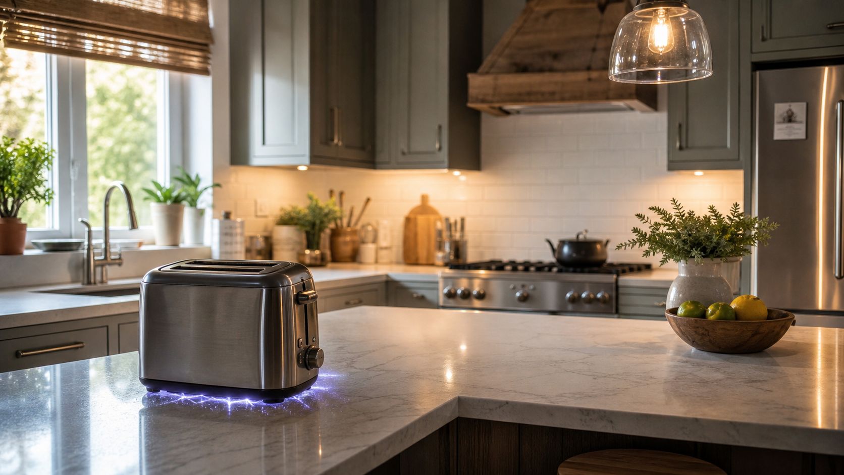 Electrical Earth Ground: A Homeowner'S Safety Guide 1 A Modern Metal Toaster Sitting On A Kitchen Counter With Glowing Electrical Sparks At Its Base.